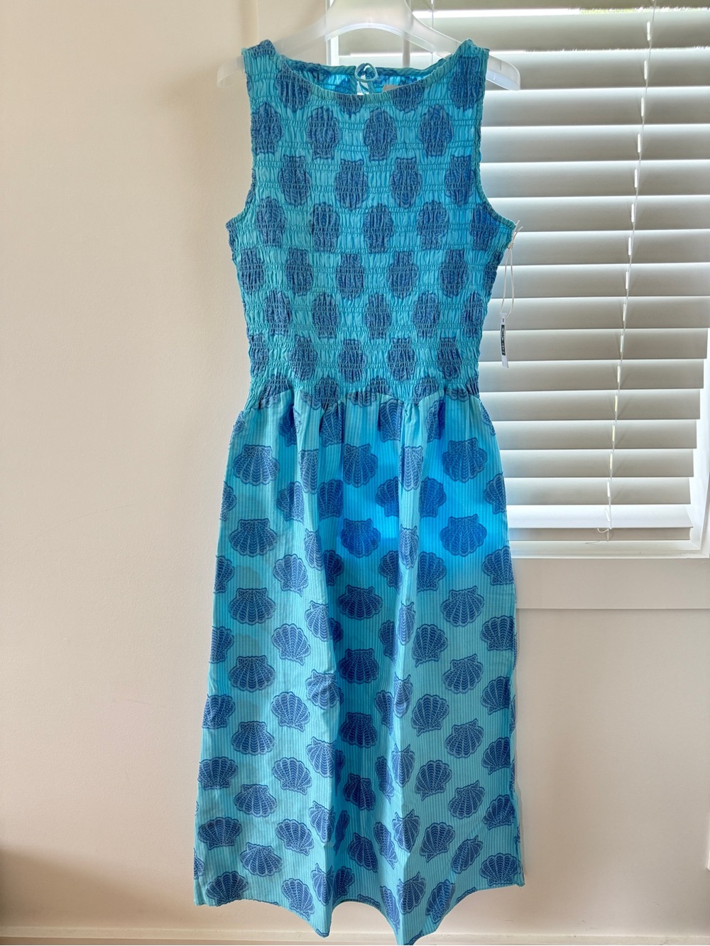 SAYLOR Corina Blue Seashell Stripe Smocked Summer Dress size M - Picture 2 of 9